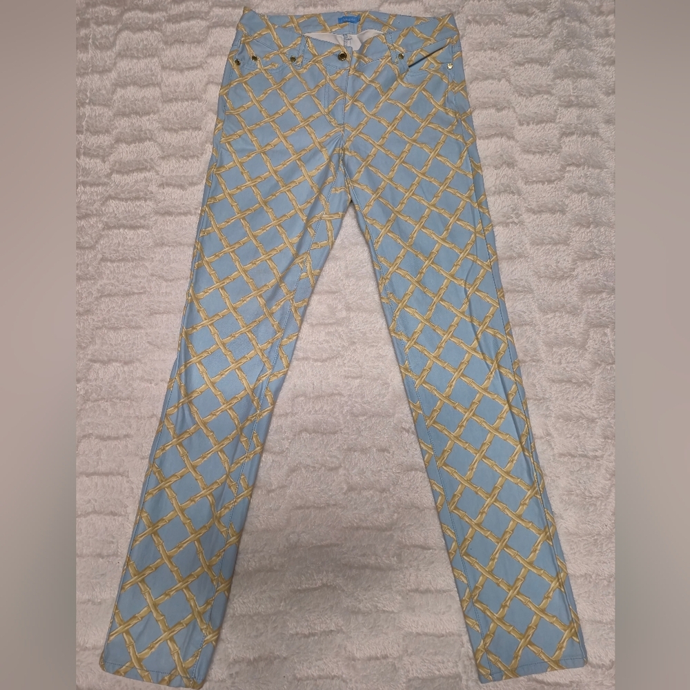J. McLaughlin‎ Light Blue and Yellow Geometric Straight Leg Jeans - Picture 2 of 9